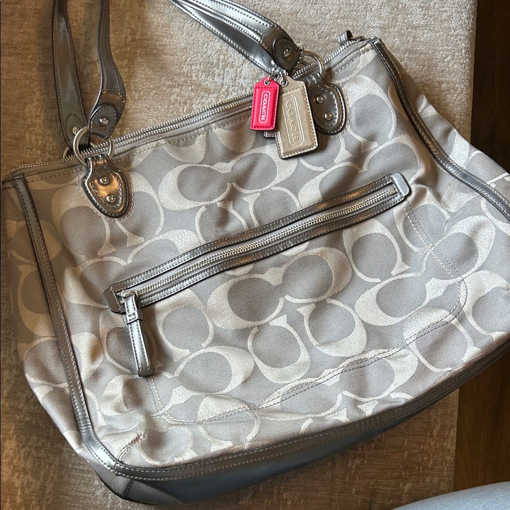 Coach Silver and Gray Signature Shoulder Bag